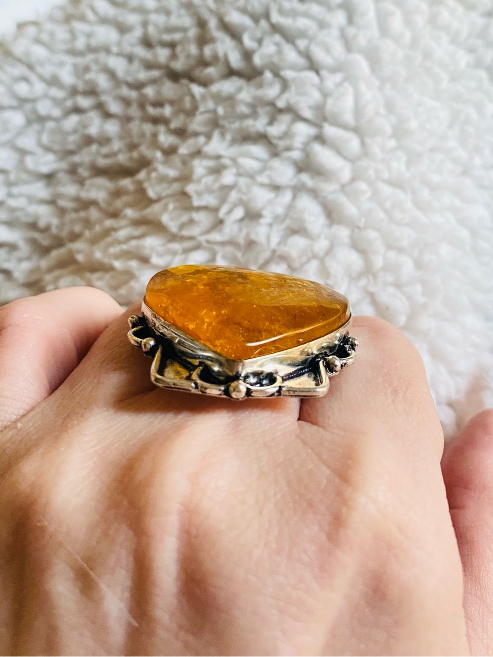 New Ladies Sterling Silver 925 Ring Amber Large Size 9 Gemstone Jewelry Heart - Picture 3 of 9